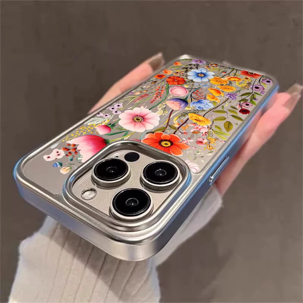 Blumen-Handyhülle für iPhone 17 15 13 14 16 11 12 Pro Max Plus 16 17 XR XS Hüllen Transparent Silberbeschichtet Luxus-Schutzhülle – Detail 4
