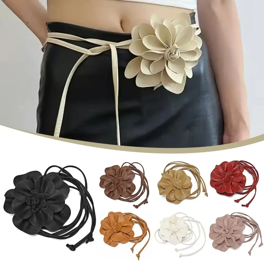 PU Leather Flower Rope Belts Decorative DIY Woven Waistband Strap Luxury Floral Waist Chain For Skirts Jeans Dress Clothes