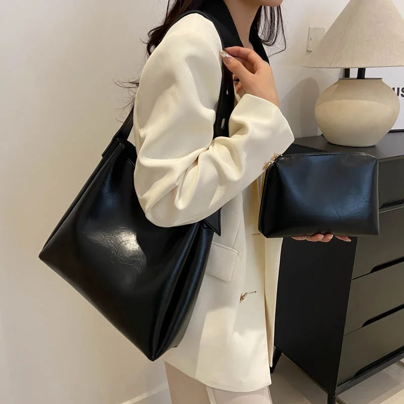 New Simplicity Pu Hasp Large Capacity Ladies Tote Bags 2024 High Quality Brand Trend Commuting Sweet Shoulder Bags for Women