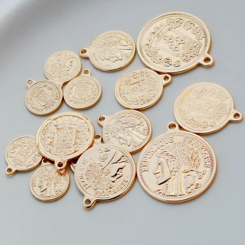 14K Copper Gold Plated Vine Portrait Coin Round Tag Pendant DIY Jewelry Charms Bracelet Necklace Earring Making