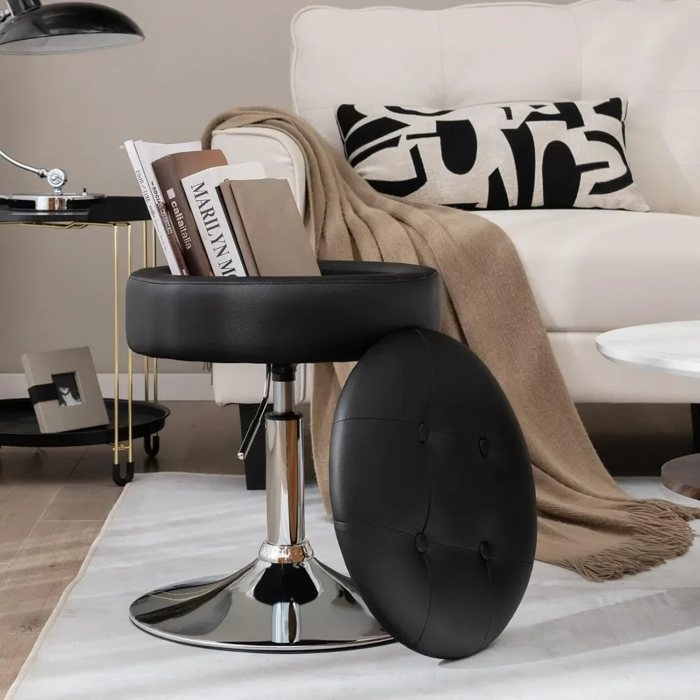 

Vanity Stool with Storage 360° Swivel PU Leather Vanity Chair 20” To 26” Height Adjustable Makeup Stool Salon Furniture