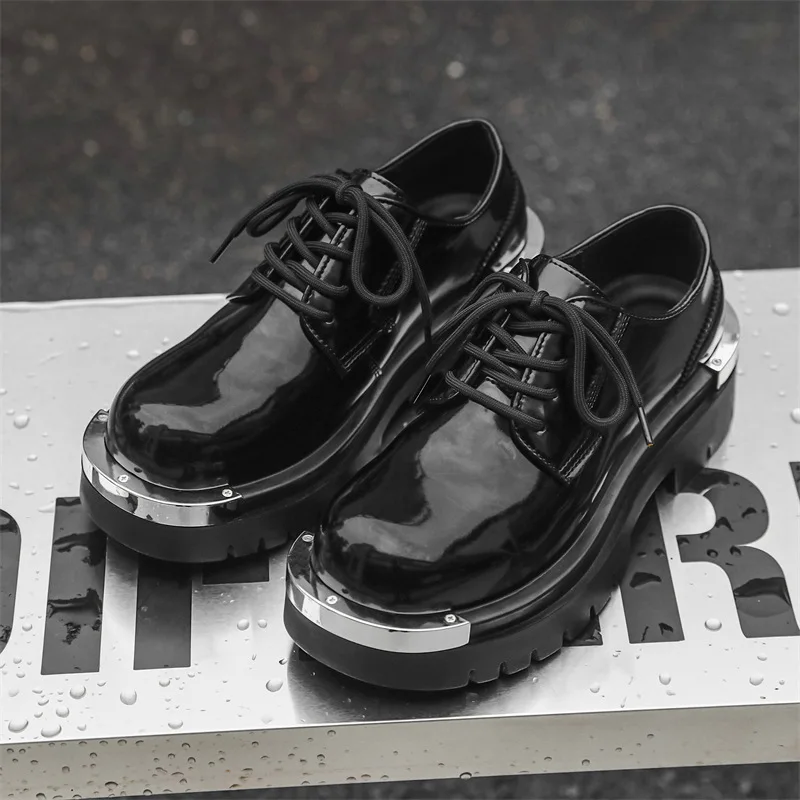 men fashion party banquet dress platform shoes lace-up natural leather derby shoe black stylish sneakers gentleman footwear mans