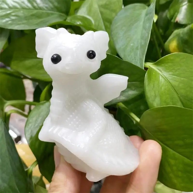 Natural White Marble Jade Cartoon Dragon Carving Sculpture Healing Gemstone Crystal Crafts For Home Decoration Ornament 1PCS