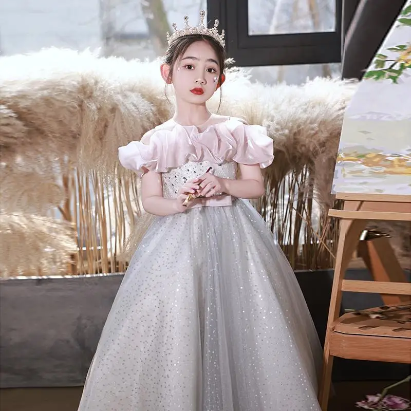 

Детская одежда для девочек, элегантное вечернее платье высокого класса, роскошные платья для выступлений на фортепиано с блестками на день рождения для маленьких девочек