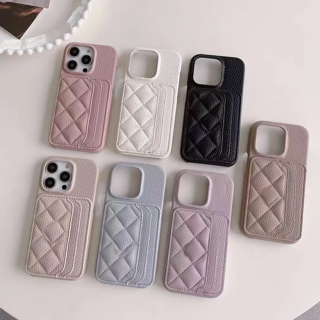 Luxury Elegant 3D Diamond Grid Leather Dual Card Slot Wallet Case For iPhone 11 12 13 14 15 16 17 Pr