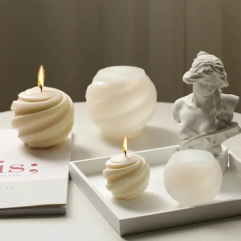 3D Spirale kugelförmige Silikon Kerzen form Hand rotierende Kugel Handwerk Gips Harz Gussform DIY Schokolade Eis Kuchen Backwerk zeuge
