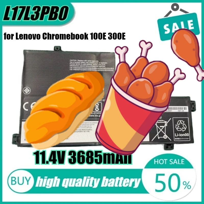 

11.4V 42Wh 3685mAh L17L3PB0 Laptop Battery for Lenovo Chromebook 100E 300E 500E Winbook 300E 81M9 L17M3PB0