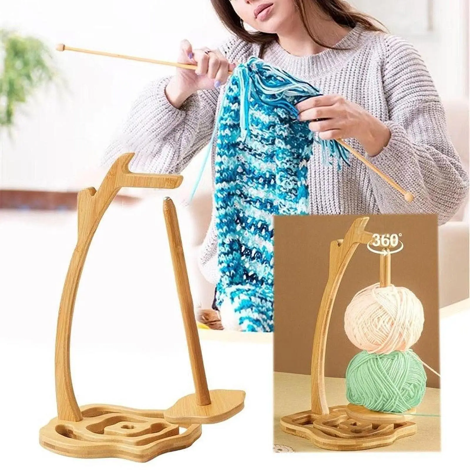 Bamboo Yarn Holder Yarn Storage Organizer for Knitting Enthusiasts Women