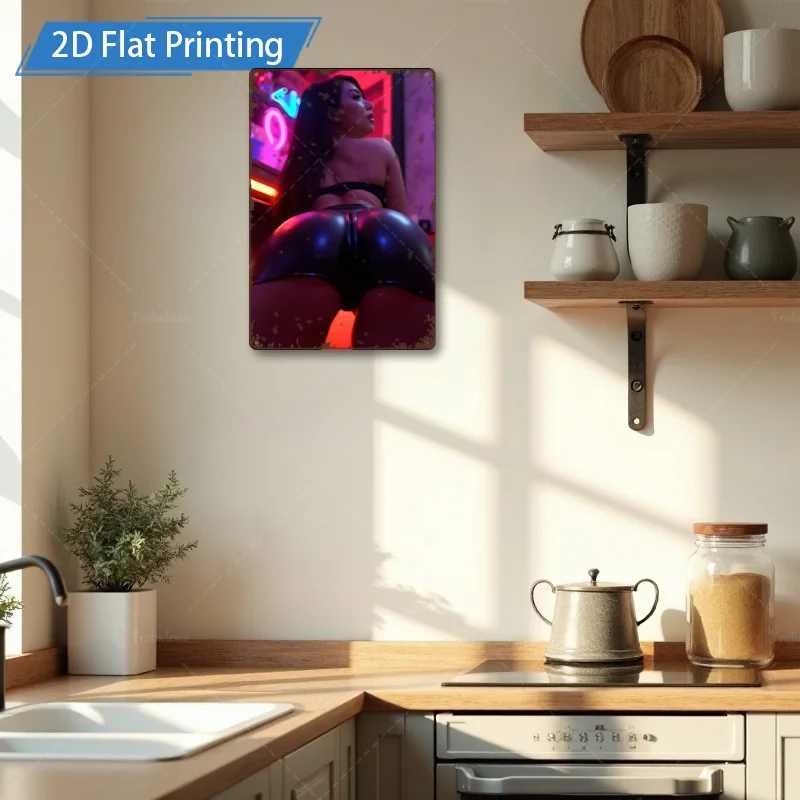 1 قطعة علامة معدنية ، 4x16 بوصة "نيون نابض بالحياة سيتي سكيب 2D طباعة مسطحة جدار الفن لديكور غرفة المعيشة الحديثة"