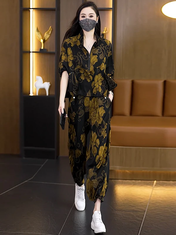 

Ele Loose Breathable Faionable Set Summer 2025 plus Size Women's Clothing Brand Polyester Long Pants ort Sve ...