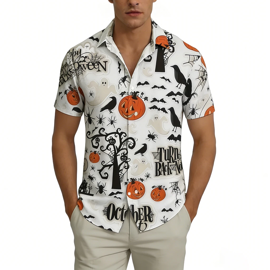 Halloween Festival Street Fashion Trend Shirt Horror Pumpkin 3D Printed Short Sleeve Tops Unisex Party Casual Breathable Blouse