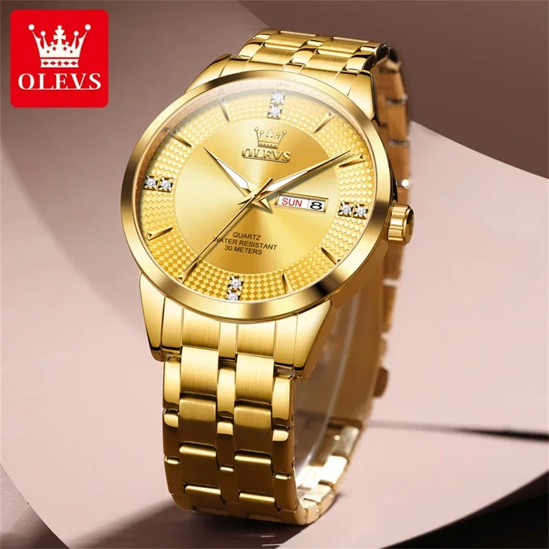 Olevs 9917 top luxury quartz men's watch fashion business dual calendar waterproof watch mature charm Men's Watch