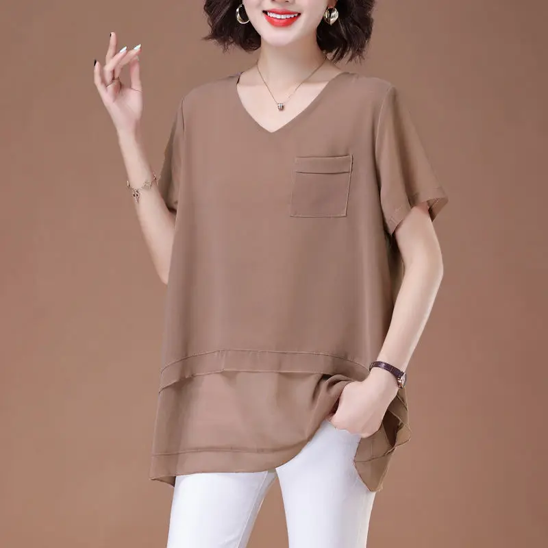 Sommer Neue Mode Lose V-ausschnitt Chiffon Bluse