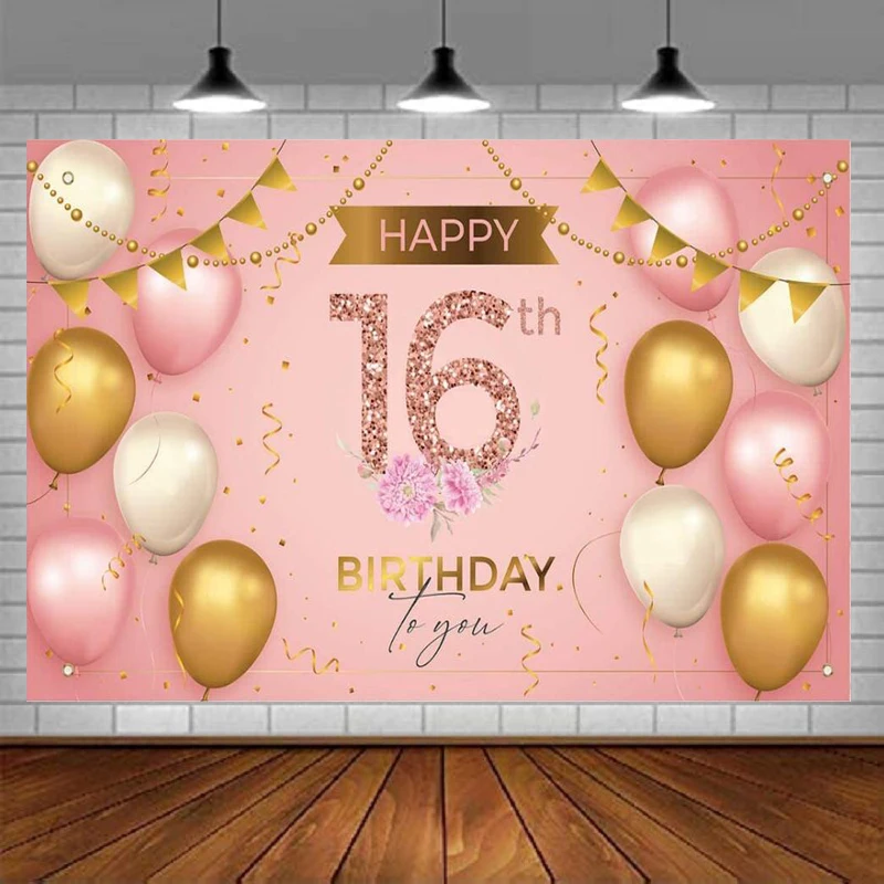 Photography Backdrop Sweet 16th Birthday Sixteen Background Glitter Diamonds Decorations Banner Poster For Girls