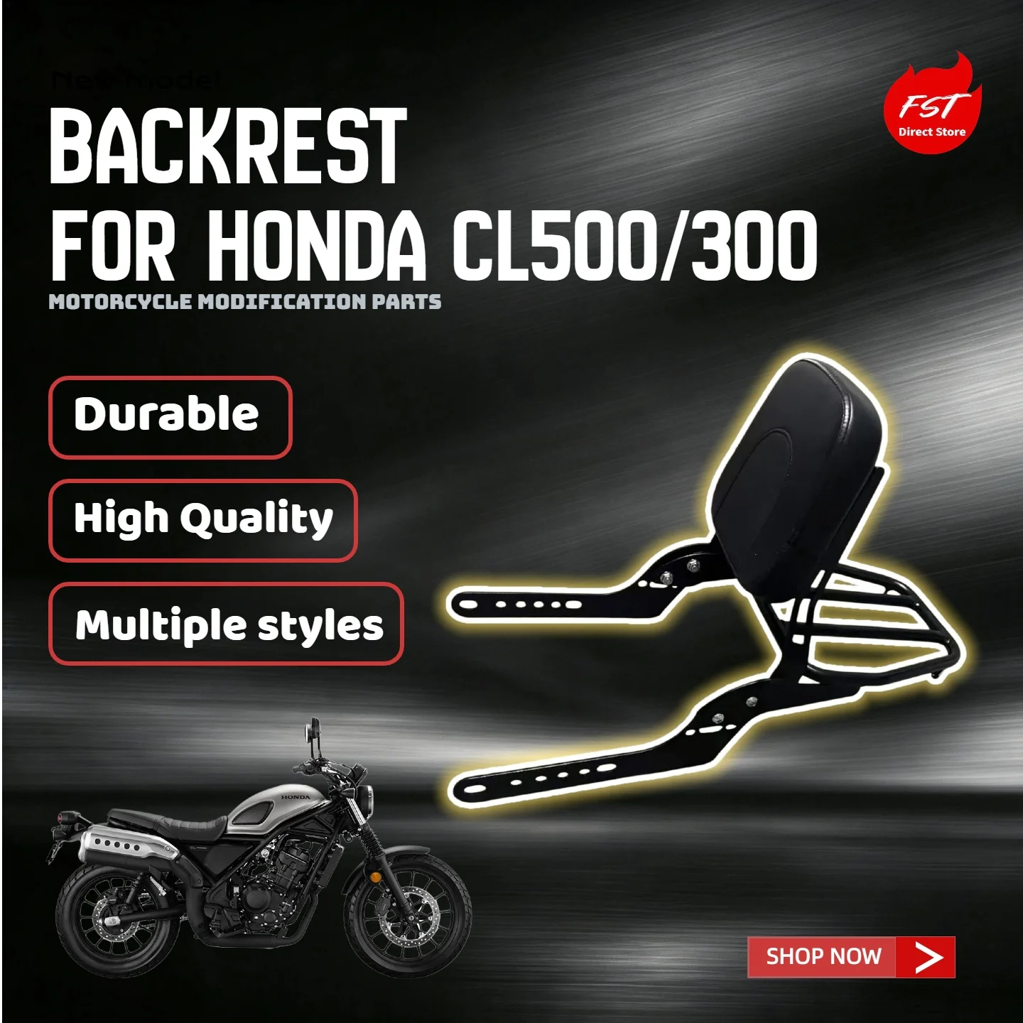 For Honda CL300 CL500 Motorcycle Rear Passenger Backrest With Luggage Rack Sissy Bar Mod Parts