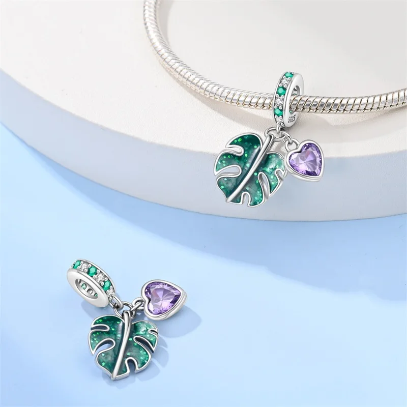

925 Sterling Silver Monstera Charms Pendant For Women Fit Original Bracelet DIY Birthday Party Jewelry Gift