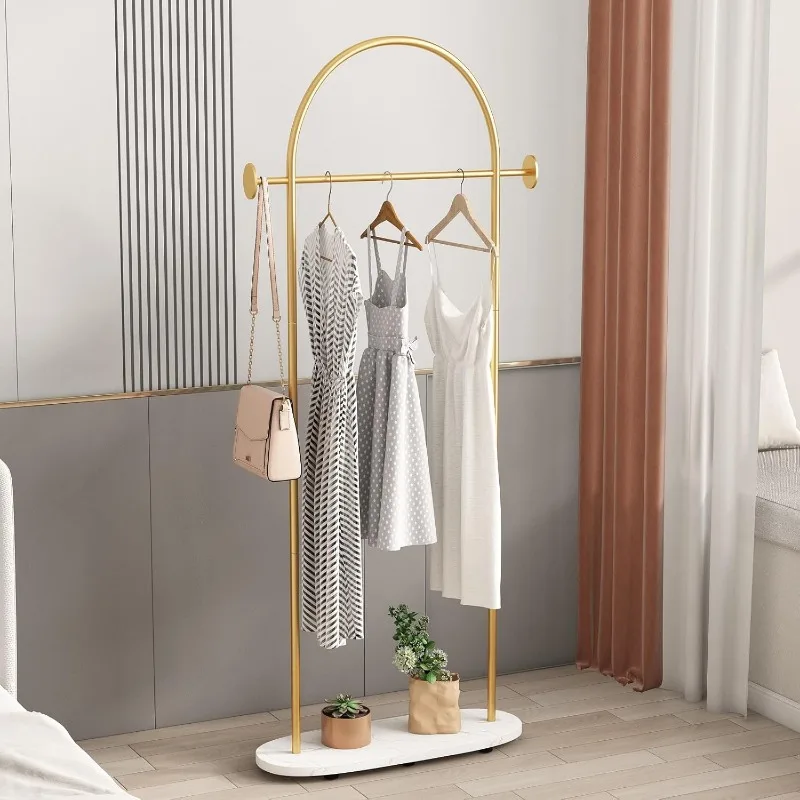 Gold Clothing Racks Heavy Duty, Gold Coat Racks Standing With Marble Base, Modern Coat Racks for Hanging Clothes