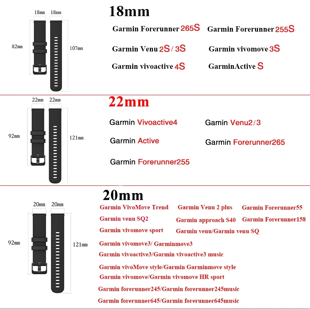 Pulseira de relógio de silicone para Garmin Venu, Pulseiras de relógio para Garmin Vivoactive 3 4S e Forerunner 245, 18mm, 20mm, 22mm, 3s, 2s, 2s