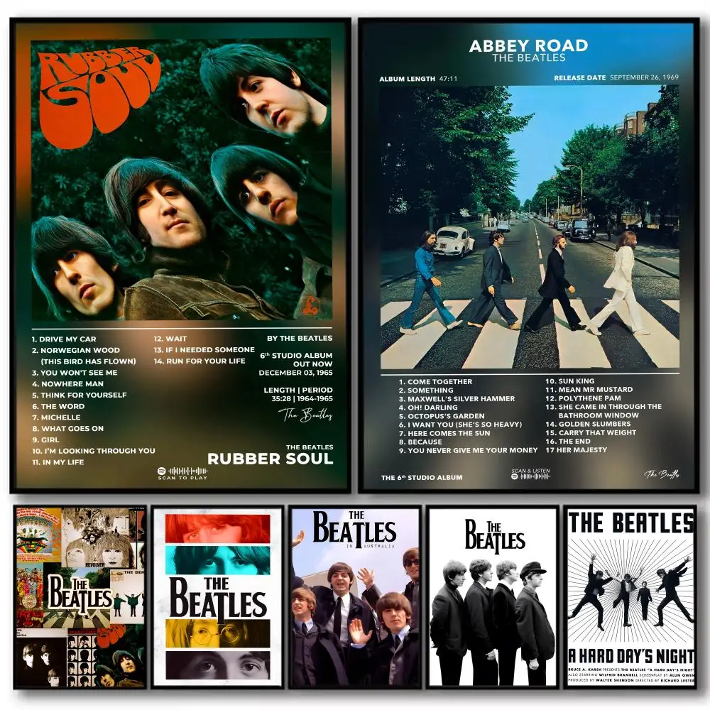 Pop Rock Band The B_BeatlesS Album HD Tela di lino Poster Stampe d'arte da parete per soggiorno Camera da letto Ufficio Decorazione della casa Regalo