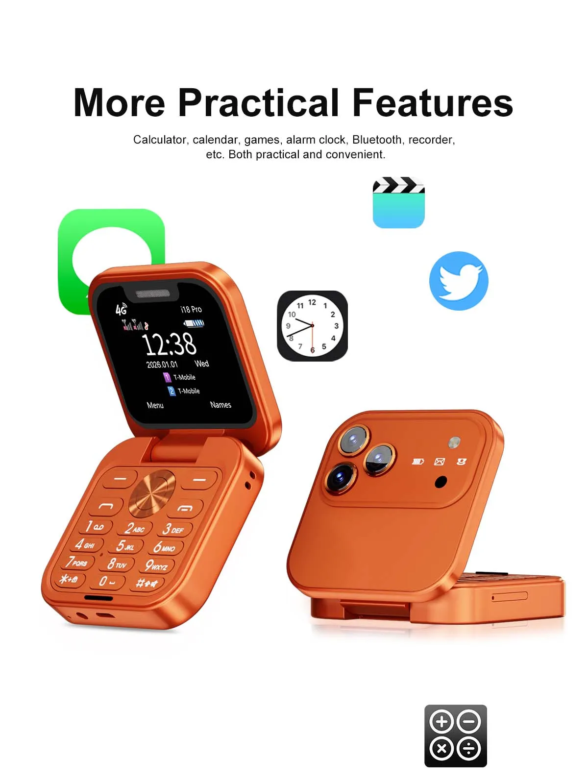SERVO I18 PRO 4G Foldable Mini Cellphone 1.77" Small Screen Dual SIM FM Radio Speed Dial Blacklist Video MP4 Backup Mobile Phone