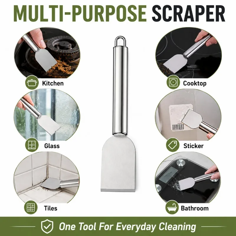 Stainless Steel Kitchen Scraper Burnt Grease Remover Cooktop Cleaning Tool Sticker Glue Silicone Sealant Remover Heavy Scraper