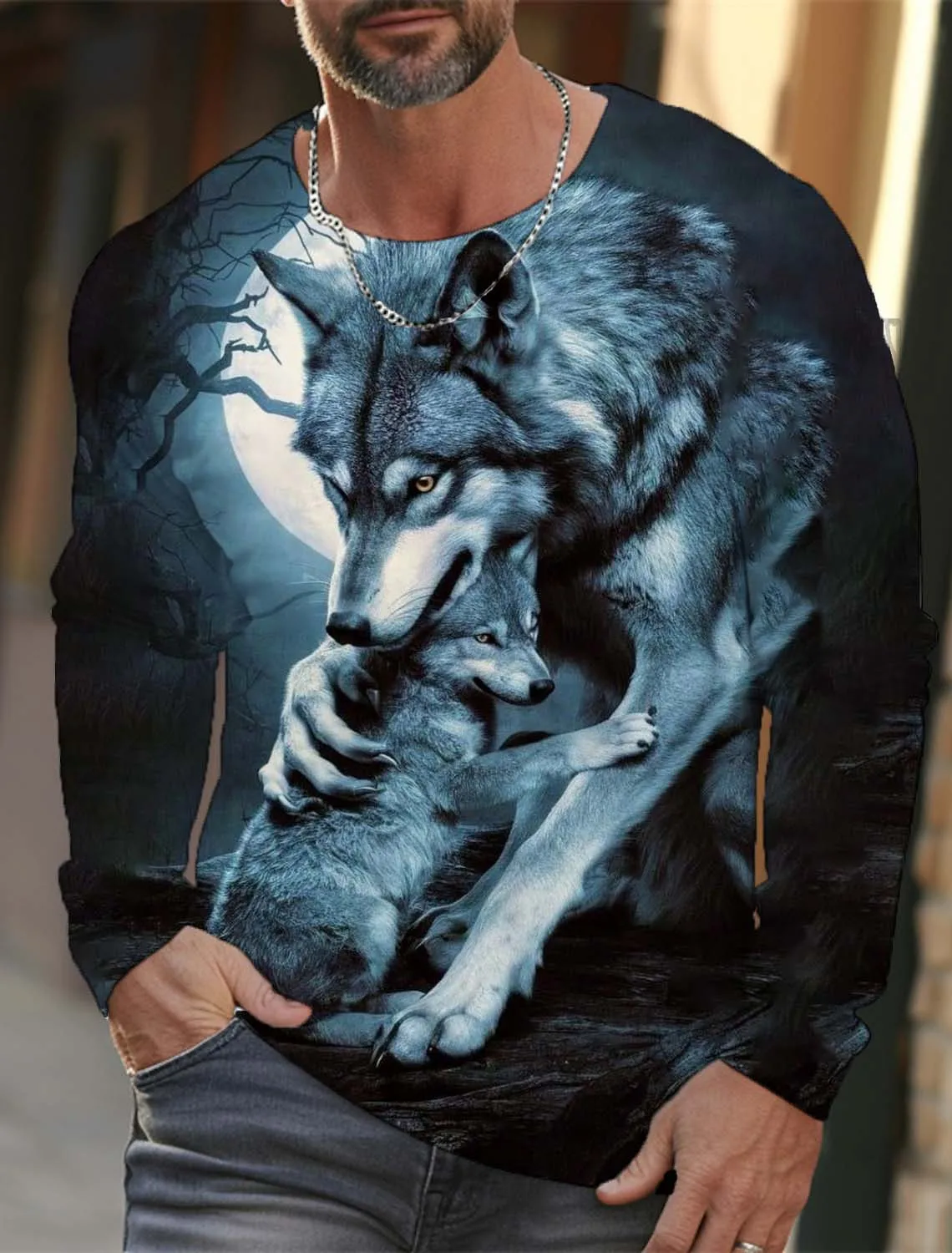 Men's Long Sleeves T-Shirts Animal Wolf Pattern 3D Print Tops Tees Summer New Fashion Oversized Unisex T Shirt Men Clothing