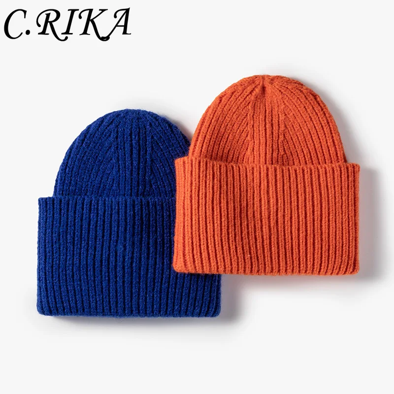 Autumn Winter Outdoor Casual Knitted Hats For Women Warm Plus Thicken Wool Beanies Hat Female Fashion Solid Skullies Beanies