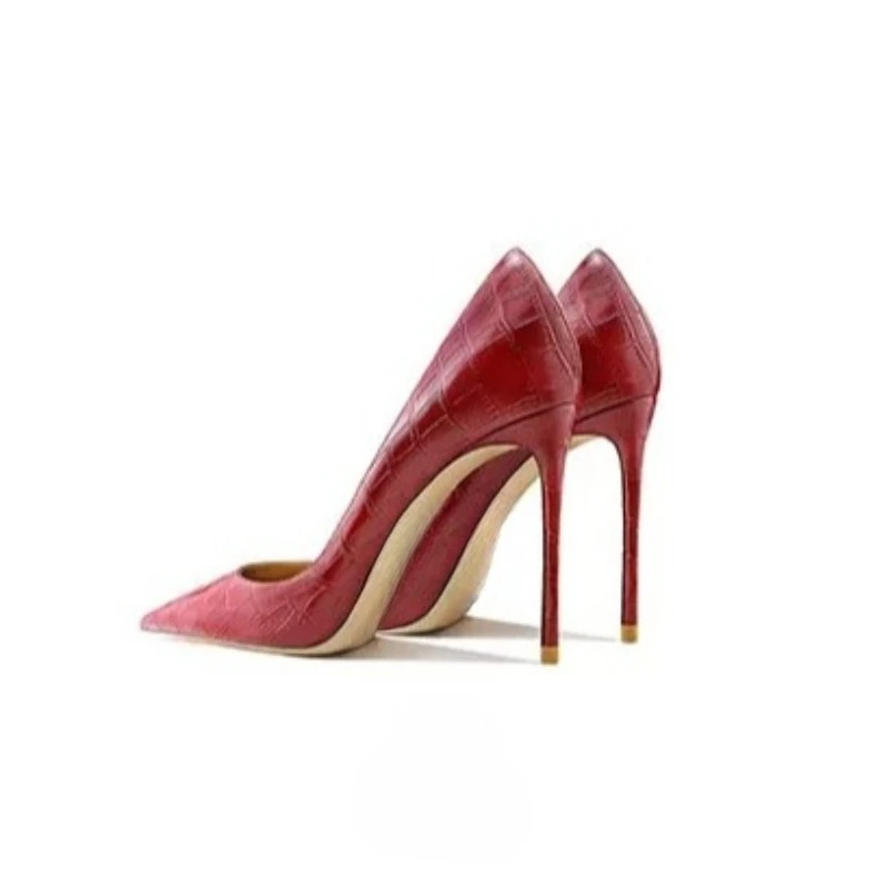 Yuejinlong 2026 Spring Wine Red Stone Pattern High Heels Sexy French Stiletto Ultra High Heels Professional Office Lady Pumps