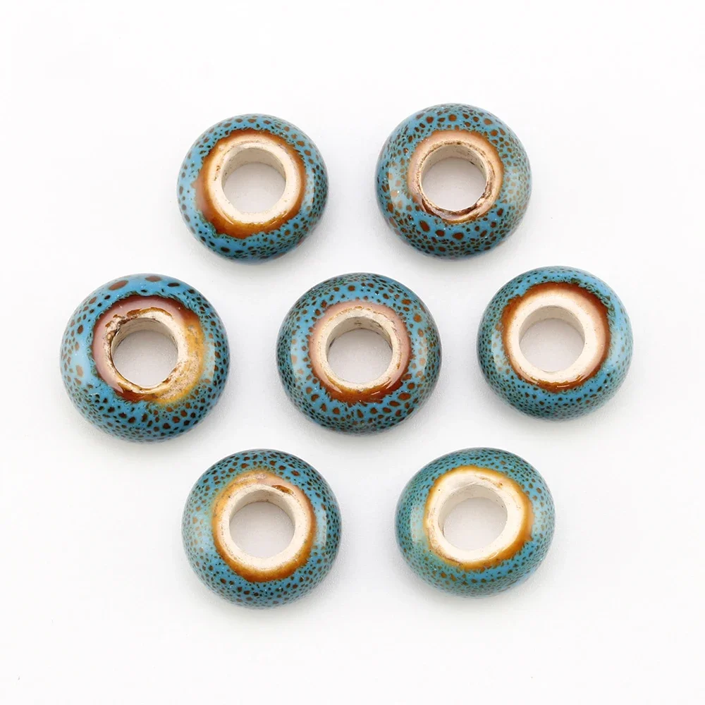 15mm Large Hole Ceramic Beads Flower Glazed For DIY Accessories Jewelry Making Earring Loose Charm Porcelain Beads WholesaleT173