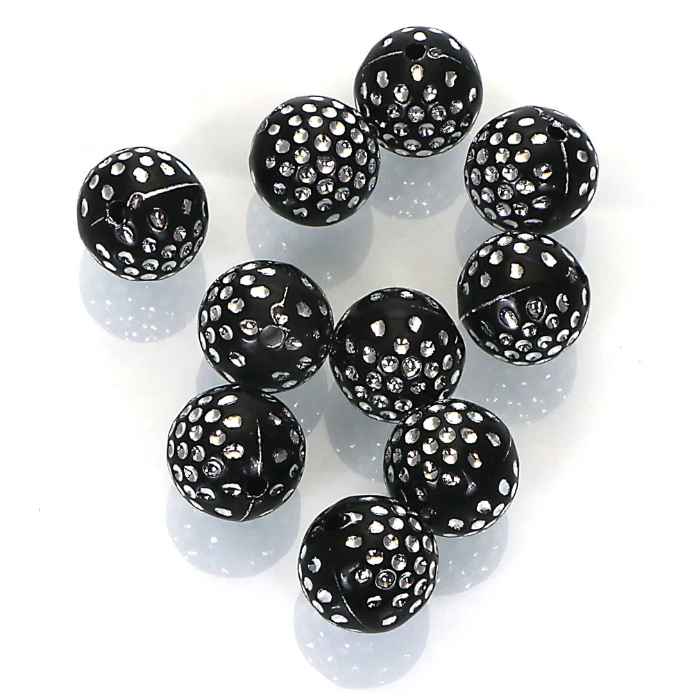 300 Pcs 14MM Vintage Inspired Ethnic Antique Design Acrylic Spacer Loose Beads With Silver Accent Dots For DIY Jewelry Making