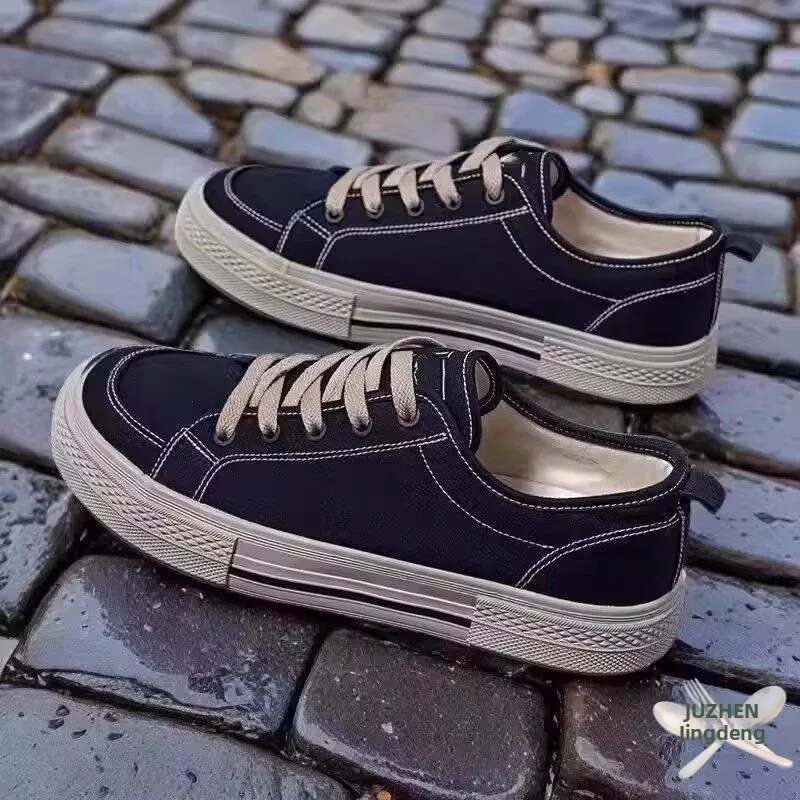Casual Canvas Skate Shoes Men's Thick Bottom Youth Student Fashion Spring Summer All-Match Low Tops Rubber Outsole Shoes