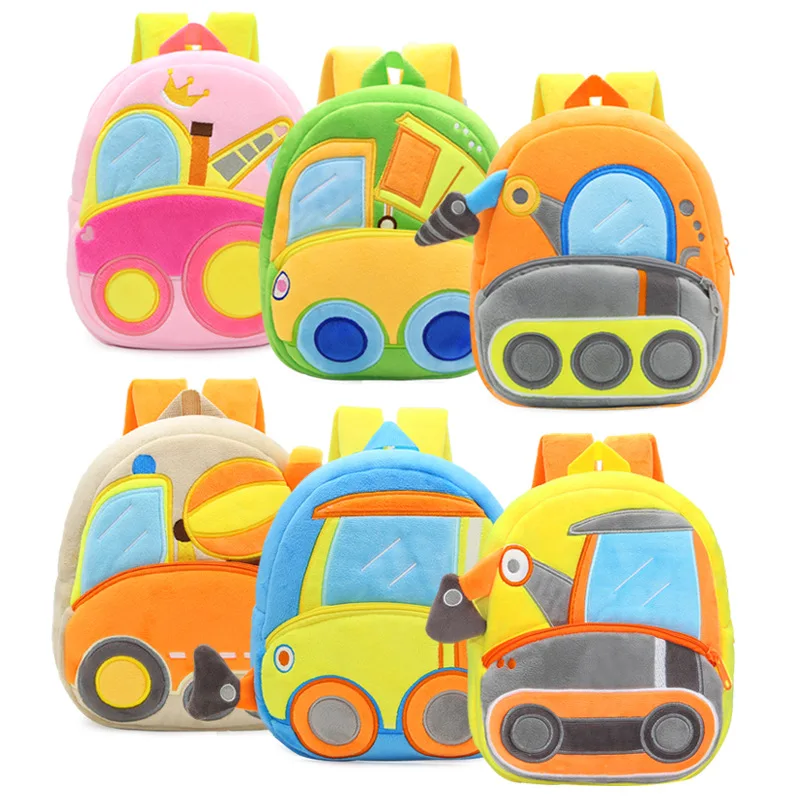 Crianças bonito sacos de escola 3d desenhos animados caminhões carros de pelúcia crianças mochila do jardim infância meninos meninas mochilas mini pequena mochila