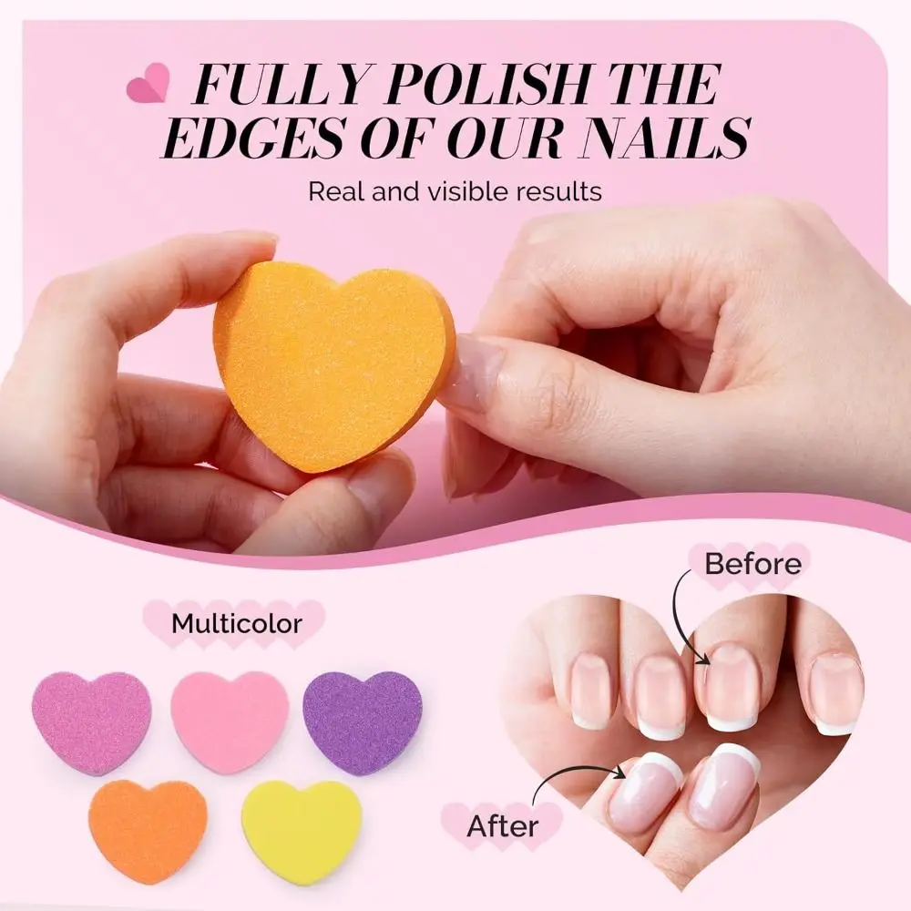 50 Pcs Heart Shape Mini Nail Buffer Block Double-Sided Professional Sponge Nail File 100/180 Grit Shaping and Smoothing