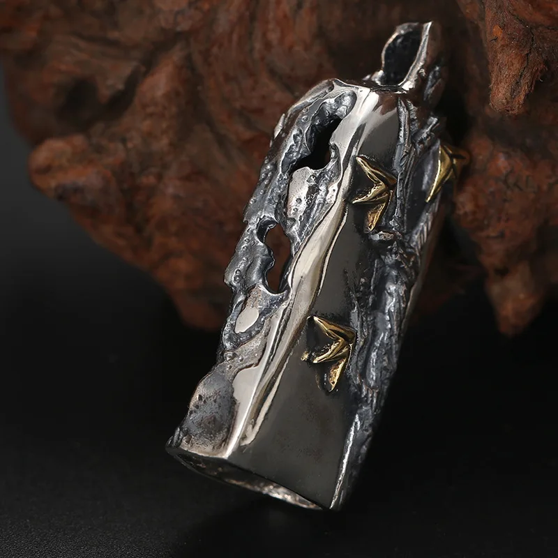 S925 Sterling Silver Old Man Pendant Black Color Trunk Tree Unisex Fine Jewelry FYNE430