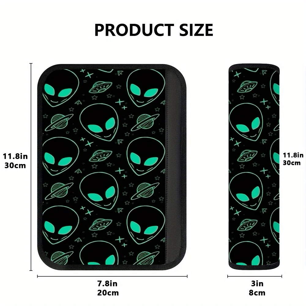 Glow Alien Pattern Universal Fit Car Seat Belt Cover Multifunctional Strap Protectors Fashionable Auto Interior Accessories