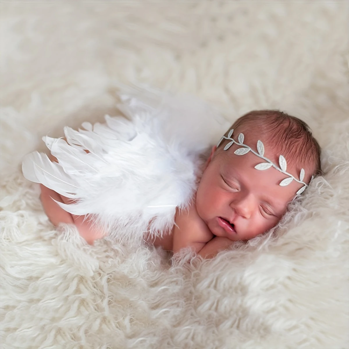 Ylsteed Newborn Angel Wings with Leaves Headband Baby Girl Boy Photoshoot Outfits Infant Photography Accessories Picture Props