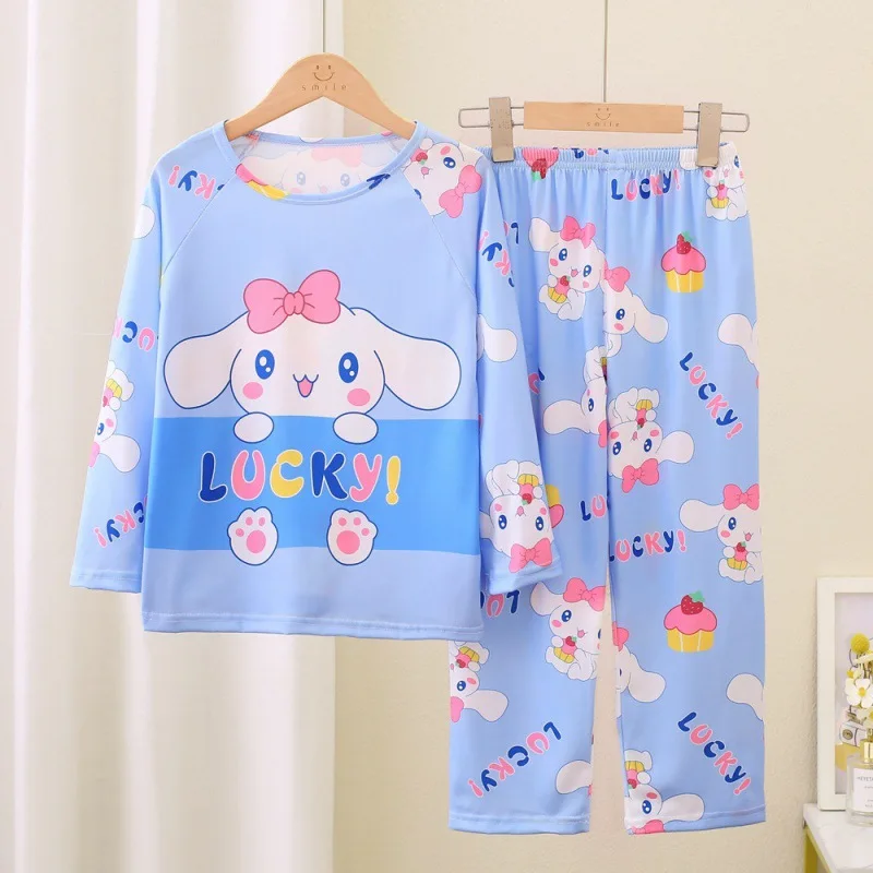 

2024 Autumn Children Milk Silk Pajamas Sets Kawaii Sanrioed Anime Cinnamoroll Kuromi Boys Girls Sleepwear Kids Homewear Clothes