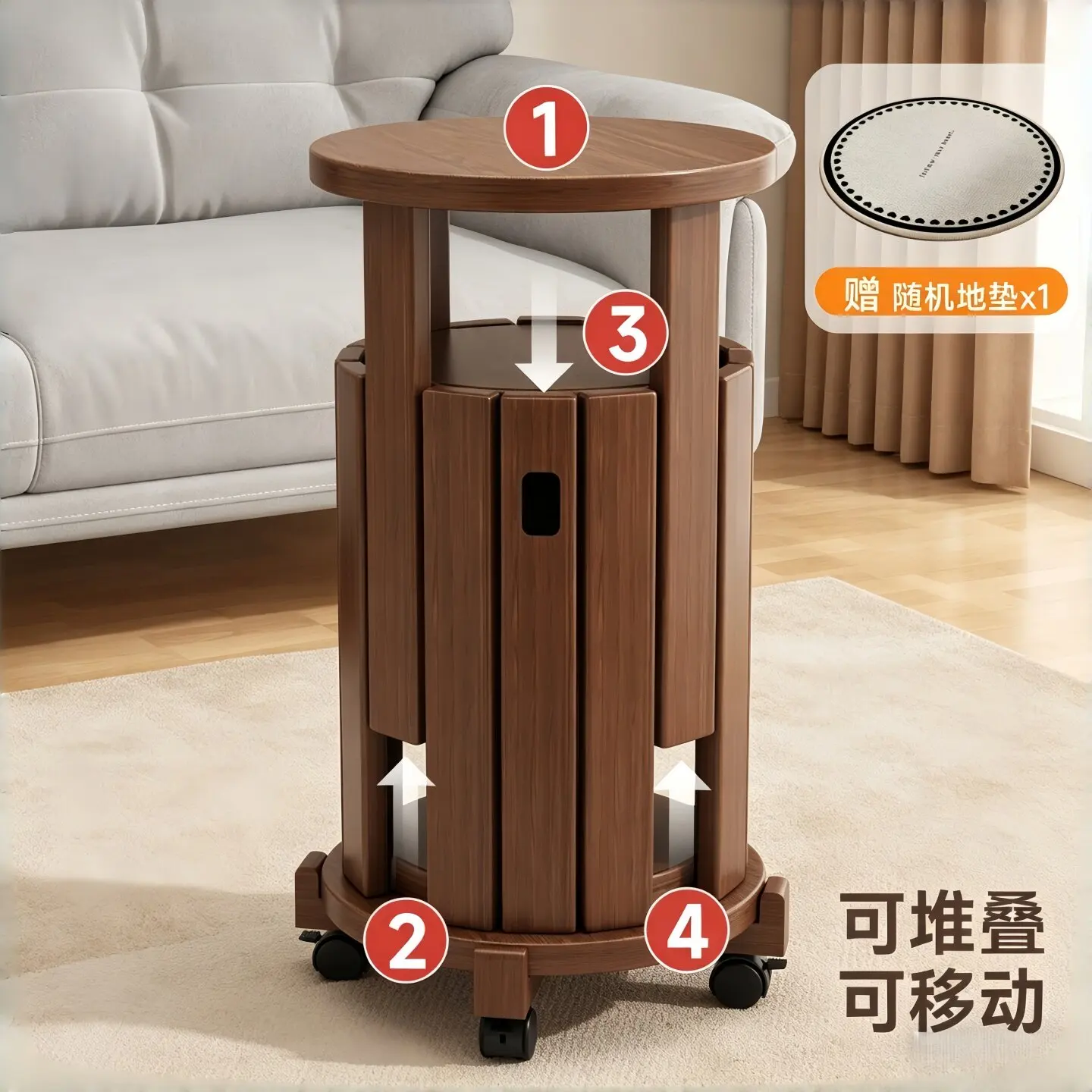 Solid wood stools can be stacked, stacked musicians home pulley mobile storage stacking stools dining table stools