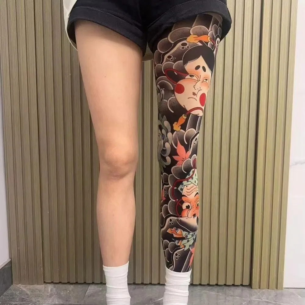 Perna cheia meias de tatuagem falsa impresso collants ciclismo pesca meias elásticas à prova de sol legal personalizado condução meias sexy