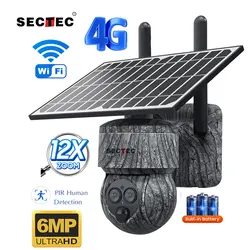 Secotec-câmera de vigilância ao ar livre, cor camuflagem, zoom 12x, bateria solar, ptz, 4g, wi-fi, visão noturna