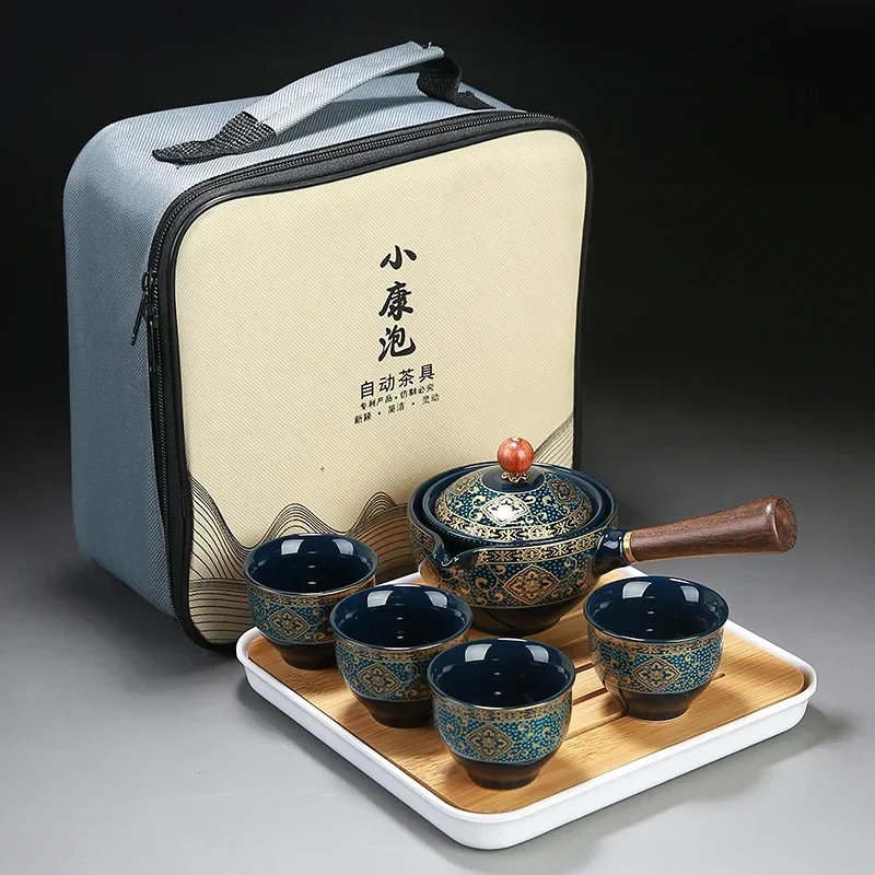 Porcelain Kung Fu Tea Set – Side-Handle Teapot with 4 Cups, Travel Set (Set 04)
