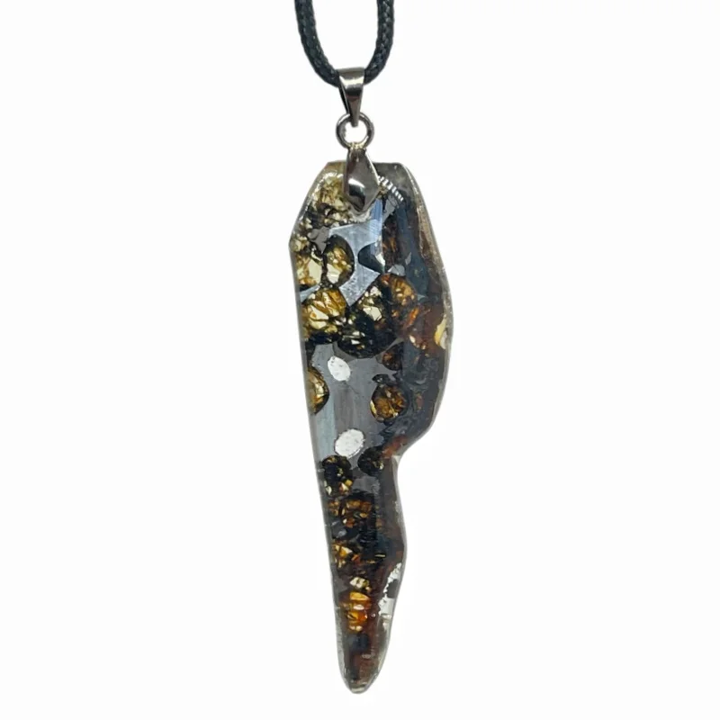 Natural Seymchan Pallasite Meteorite Necklace Irregular Olivine Iron Meteorite Unique Pattern Collectible Cosmic Jewelry LB189