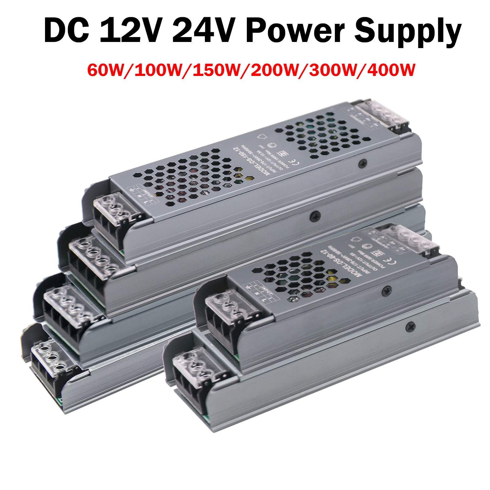 

12V 24V LED Strip Power Supply AC176-264V Mute Transformer for Lighting 60W 100W 150W 200W 300W 400W LED Driver Power Adapter