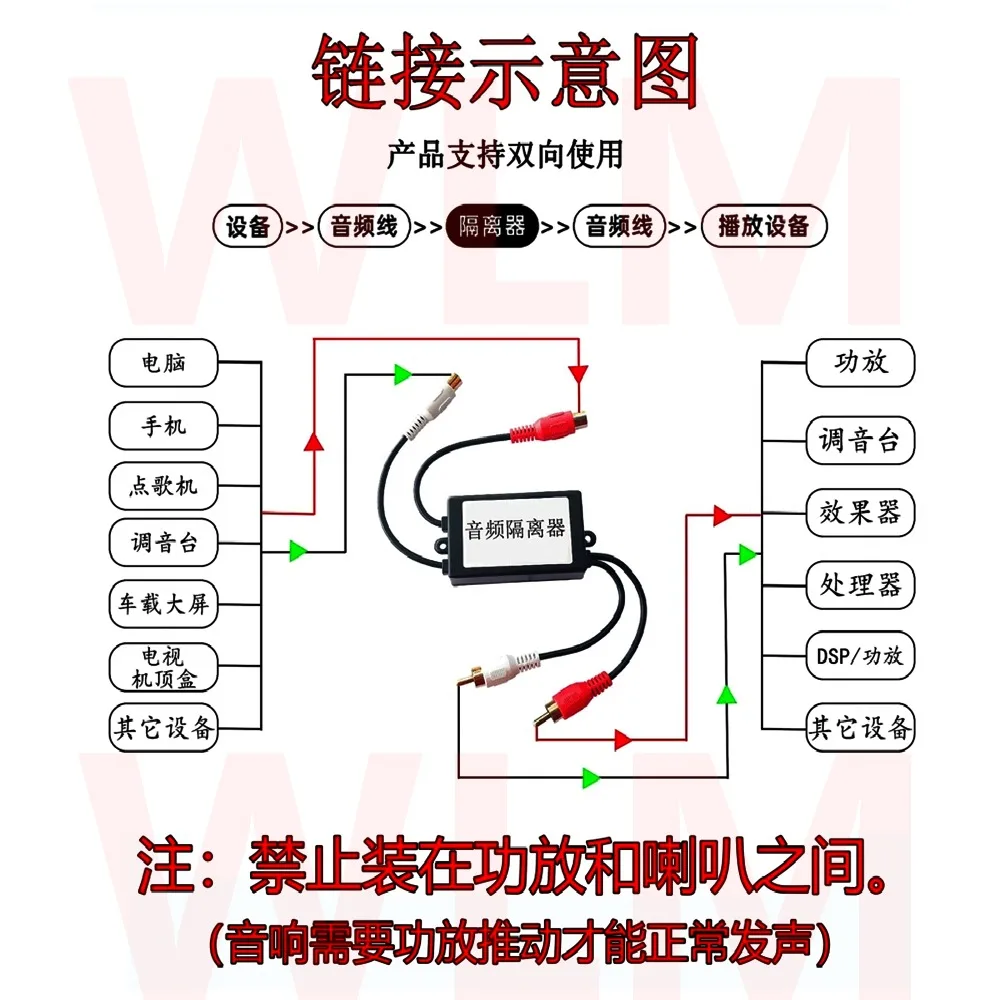 Audio Cancellation Current Sound Noise Common Ground Anti-Interference Audio Isolator Audio Filter Stereo PT001