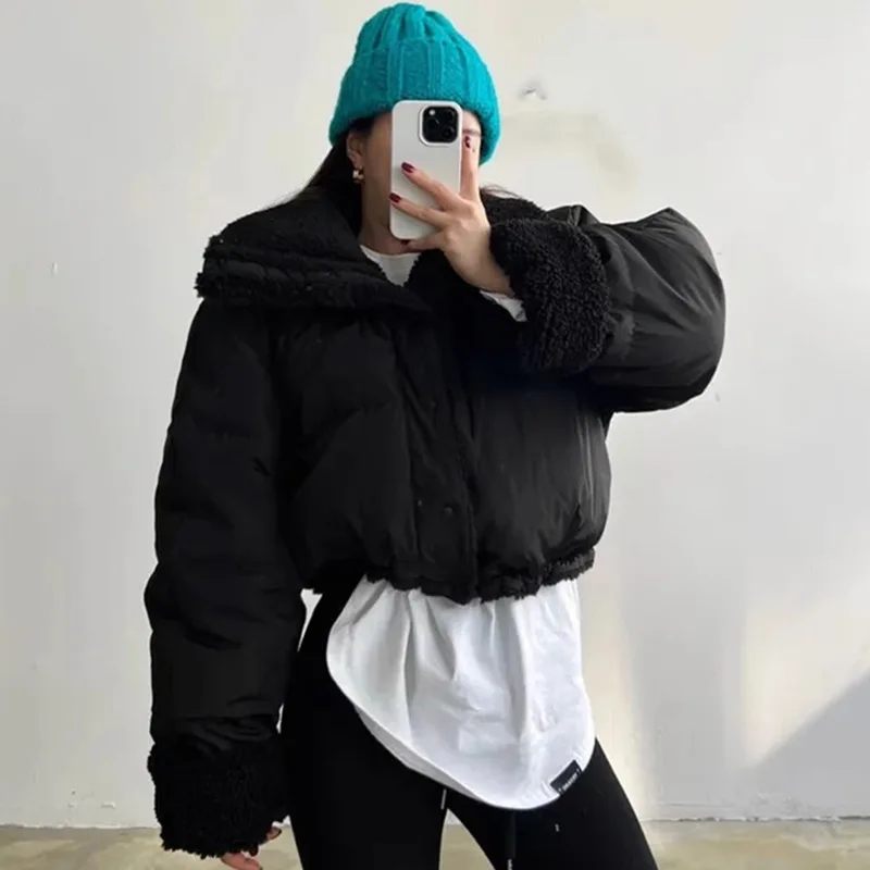 2023 Winter koreanische lässige schlanke einreihige Parkas Scheide Jacke für Frauen kurze Oberbekleidung Mode warmen dicken festen Mantel