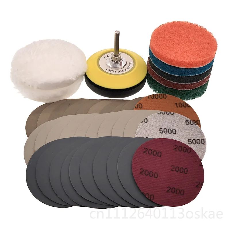 Car headlight refurbishment 39-piece set 3-inch flocking sandpaper grinding and polishing car light repair sandpaper sheet