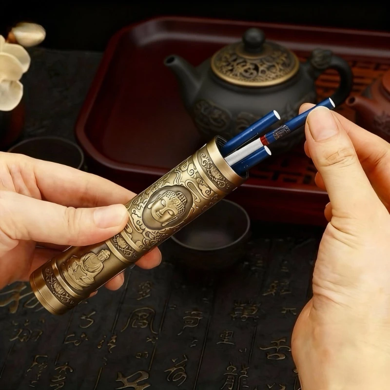 1pc Portable Airtight Waterproof Metal Cigarette Case, Buddha Dragon Skull Embossed Cigarette Storage