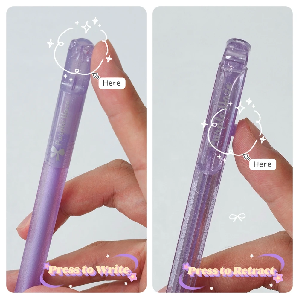 5Pcs Bow Series Gel Pen /Set 0.5mm Cute Pink Style Quick-Dry Pens Creative Purple White Style Black Writing Pen