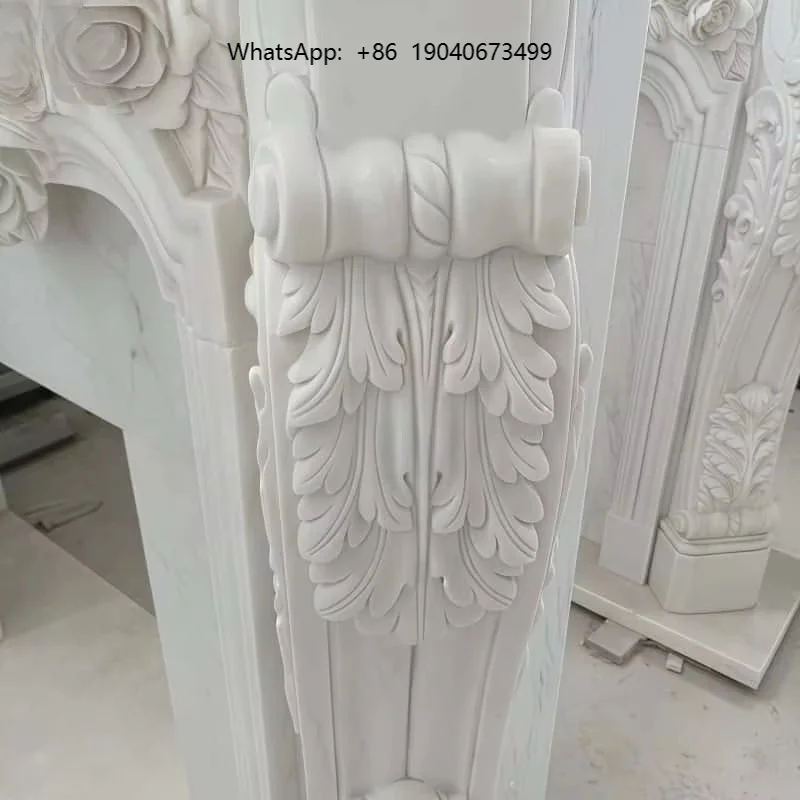 Modern White Marble Carved Fireplace Freestanding Handmade Stone Decoration for Hotel and Villa Use   h003