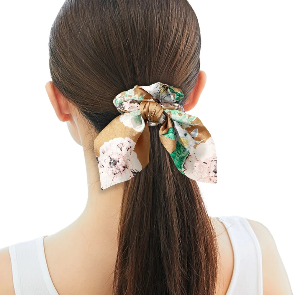 

Women's Satin Flower Rabbit Ears Knotted Large Intestine Circle Cross Border Fabric Hair Ring Tri-State Headwear